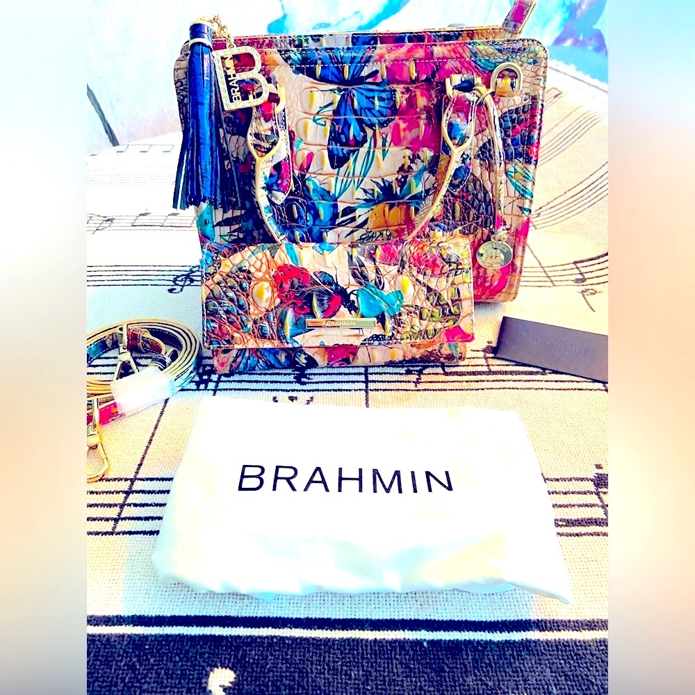 4-PIECE SET BRAHMIN BUTTERFLY MARIPOSA SET PURSE WALLET TASSEL EXTRA CHARM